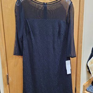 Adrianna Papell Black Lace 3/4 Sleeve Dress Size 6 NWT